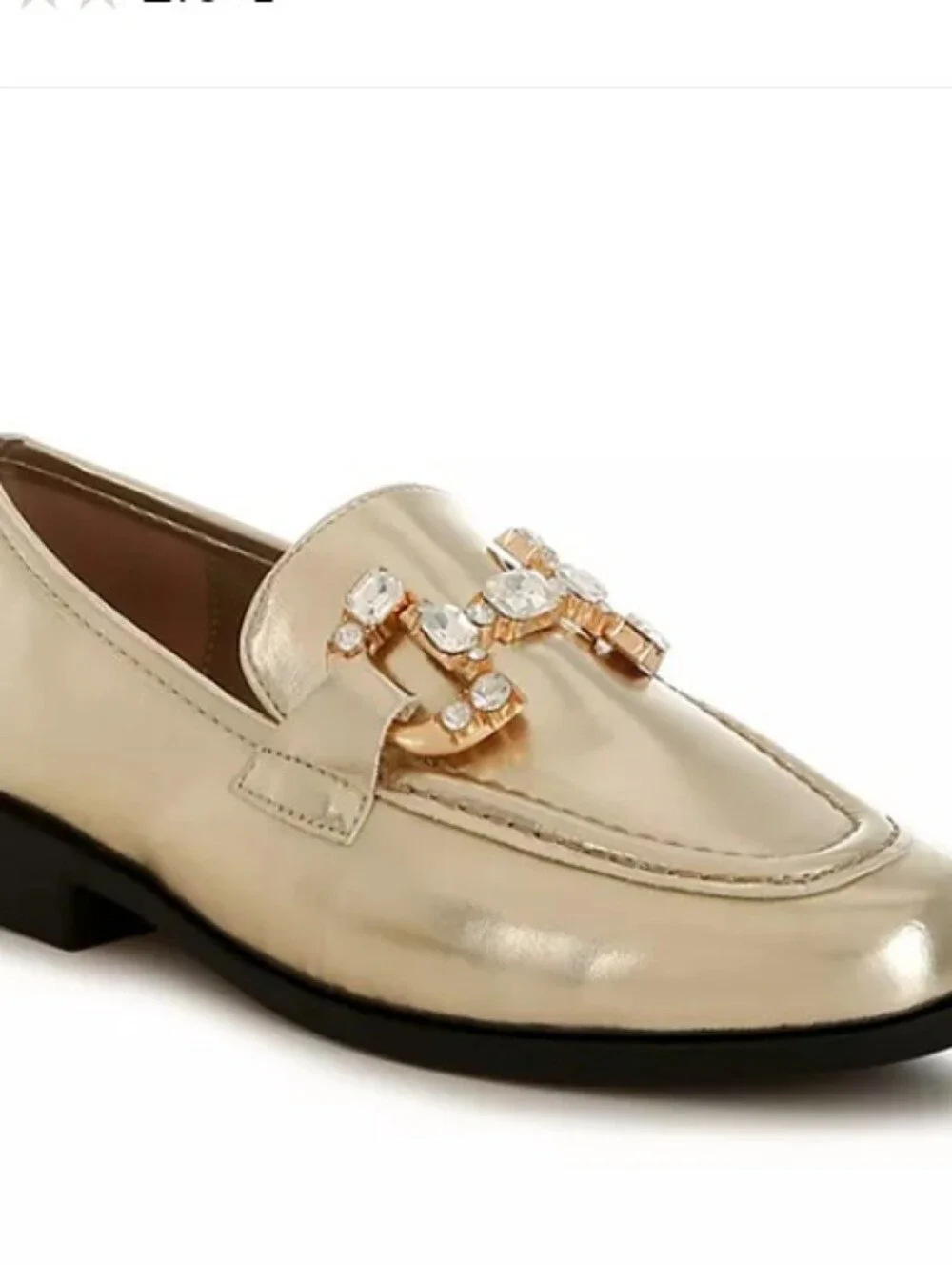 New Rag & Co Women's Metallic Gold Dendron Diamante Loafers with Crystal Accents